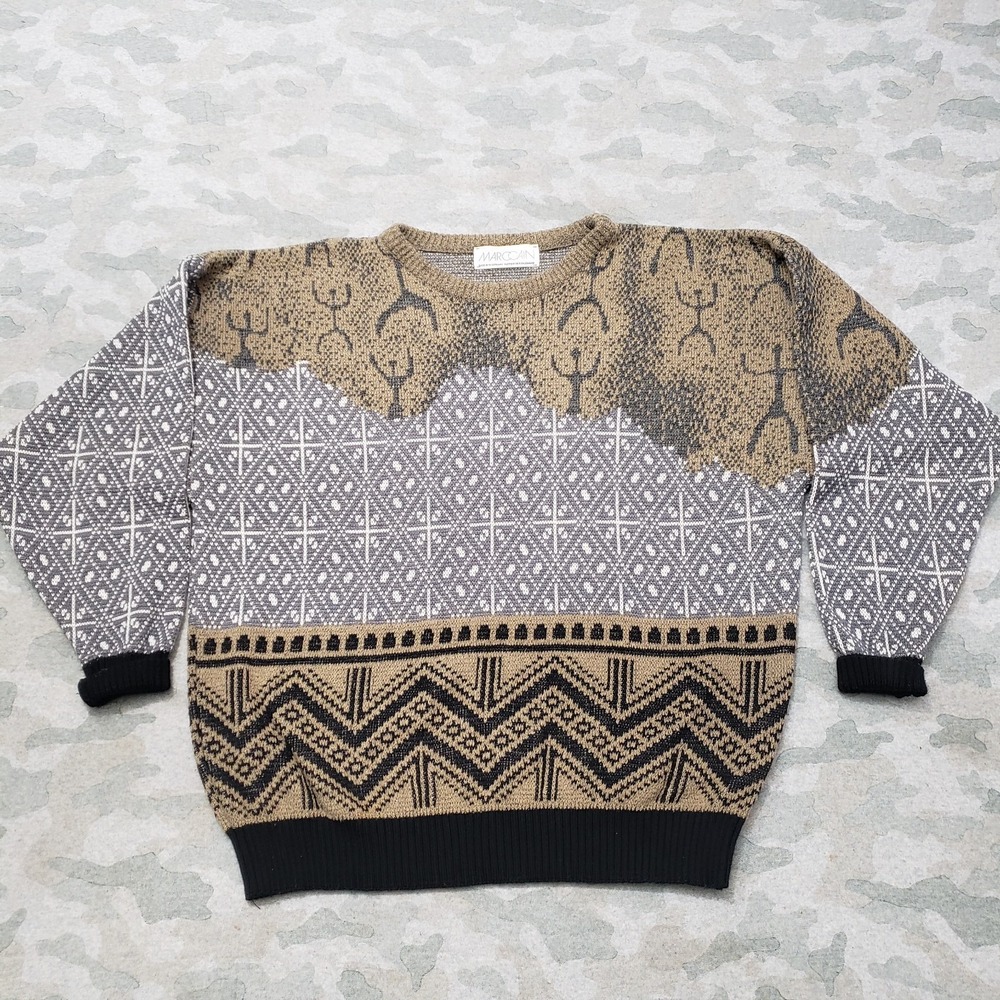 Marc Cain Sweater Womens 2 Green‎ Gray Wool Geo Pullover Long Sleeve